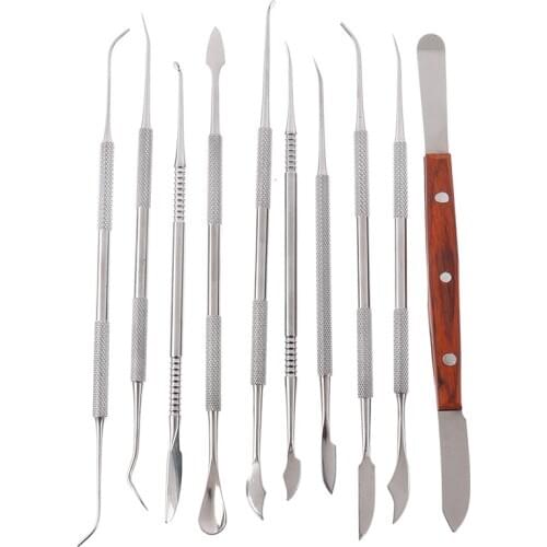 10pcs Probe Tooth Care Kit Instrument Tweezer Hoe Sickle Scaler Dental Mirror Stainless Steel Dental Dentist Prepared Tool Set