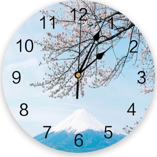 Cherry Blossom Mount Fuji Blue Plant PVC Wall Clock Modern Design Home Decor Bedroom Silent Oclock Watch Wall For Living Room