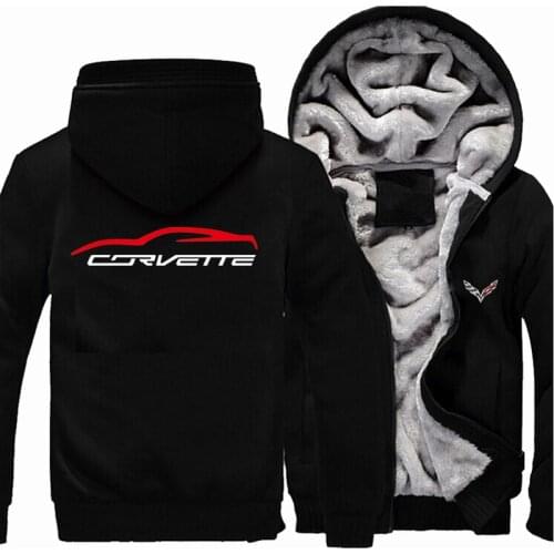 New Winter Mens Fashion Corvette Logo Thicken Hoodie Jacket Casual Male Warm Fleeece Harajuku Hoody Coats