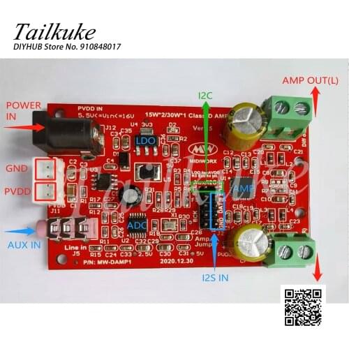 30W Class D Digital Power Amplifier Board (2 Channels) SSM3582