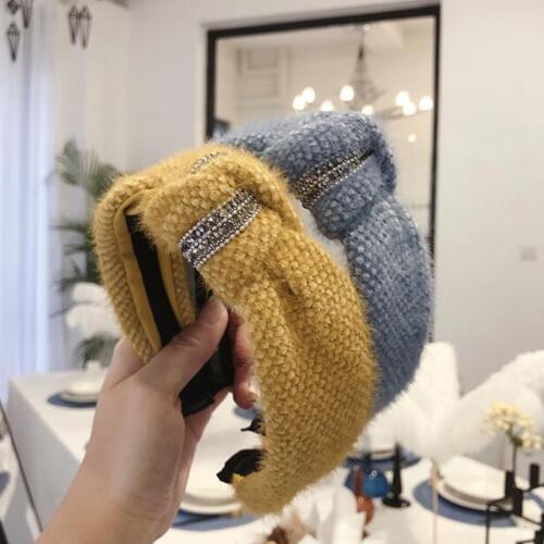 New Fashion Women Headband Winter Wide Side Knitted Hairband Shining Rhinestone Hair Band Adult Turban Hair Accessories