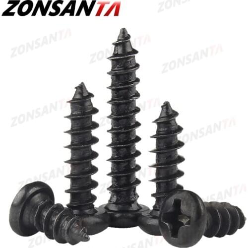 ZONSANTA Pan Round Head Self tapping Screw M1.2 M1.4 M1.7 M2 M2.2 M2.6 M3 M3.5 M4 Small Carbon steel Cross Phillips Black Screw