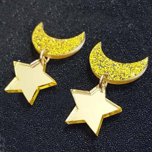 New Design Personality Fashion Women Jewelry Cute Acrylic Gold color Moon Star Stud Earrings