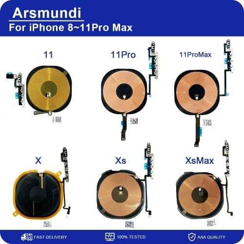 For iPhone X XR Xs Max 11 Pro Max 12 Mini 12Pro Max Wireless Charging Chip Coil & Volume Switch Flex Cable Replacement Parts