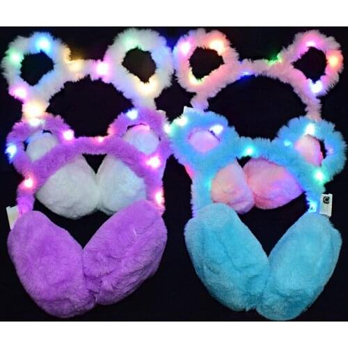 Glowing Light up Earmuffs Women Girl Plush Ear Warmer Cute Hair Band Earmuffs Fur Winter Ear Warmer Earmuffs Ear Headband