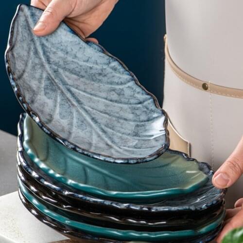 Japanese Retro Leaf-shaped Plate Tableware Kitchen Furnishings Ceramic Plate Household Shallow Mouth Sushi Plate Dish Plate