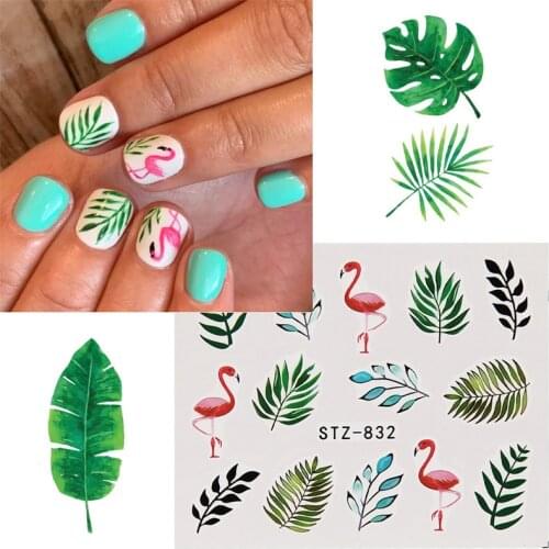 Tropical Style Nail Stickers Leaf Flamingo Flowers Butterfly Water Decals Nail Art Decorations Wraps Sliders Sticker Manicure