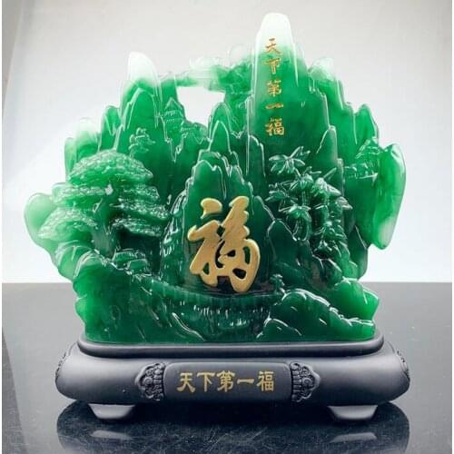 Decoration Fine Long life mountain blessing word Green jade effect Creative living room Handicraft arrangement Lucky blessing