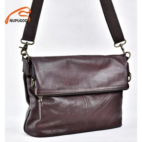 Vintage Mens Shoulder Bag Genuine Leather Fashion Trend Crossbody High Capacity Flod Cover Messenger For 12.9 Inch Ipad NUPUGOO