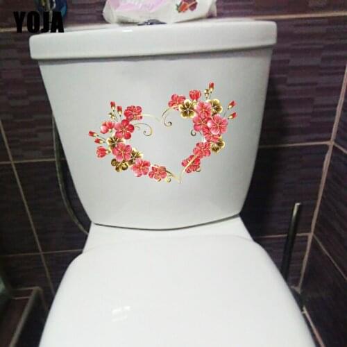YOJA 24.8×16.4CM Heart-Shaped Metal Sakura Weave Toilet Decoration Fashion Home Wall Stickers T1-3051