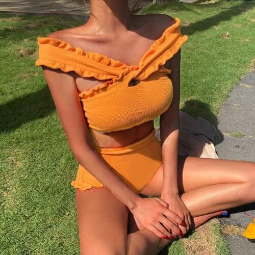 Summer Womens Ruffle Flounce Swimsuits Cute Bikini 2 Pieces Swimsuit Bathing Suit Swimwear Women Push Up Bikinis Biquini 2019