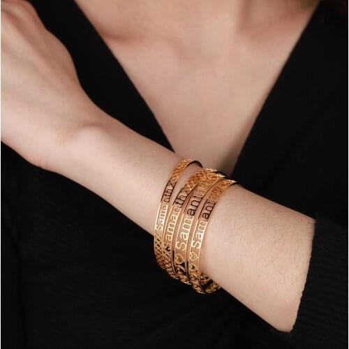 Customized Nameplate Letter Name Bracelet Personalized Custom Cuff Bangle For Women Gold Stainless Steel Jewelry Mother Day Gift