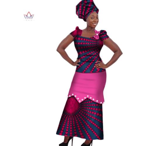 Summer Women Dress Traditional African Traditional 2 Pieces Women Set Clothing Custom Made Tops + Skirts Hot Sale BRW WY182