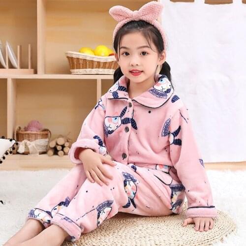 Winter Flannel Pajamas Set For Baby Girl Thicken Fleece Nightwear Children Warm Printing Homewear New Kids Sleepwear Suit
