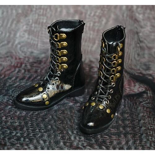 N01-X054 children handmade toy 1/3 1/4 Doll Accessories BJD/SD doll shoes metal Black strappy ankle boots 1pair