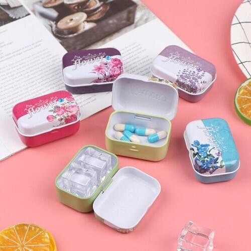 1PCS Mini Flower Tin Trinket Pill Box Stationery Box Jewelry Storage Case Tinplate Small Drill Easy To Carry Box