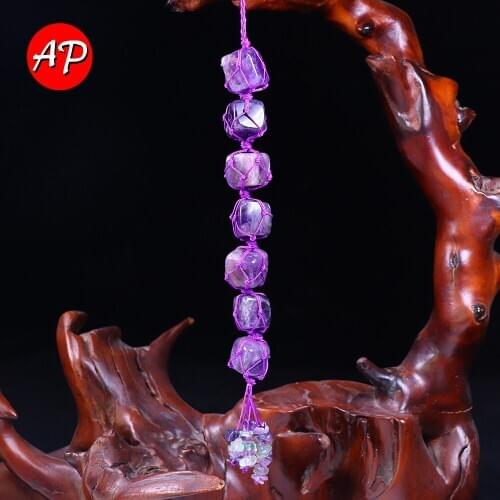 1PC Natural Crystal Rose Quartz Pendant Ornaments Amethyst Healing Gem Stone Jewelry For Car Decoration Gift