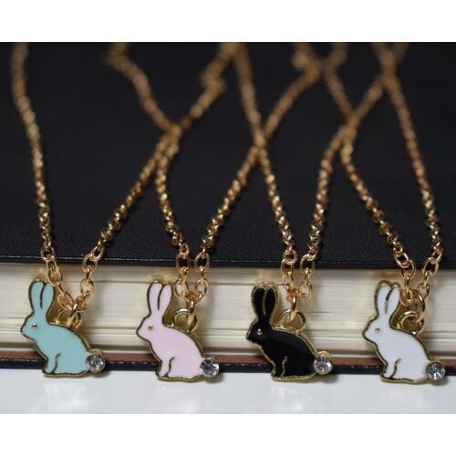 2018 New Arrival 4 Color Crystal Rabbit Pendant Necklace Fashion Best friends bff Jewelry Christmas Gifts For Kids Women Family