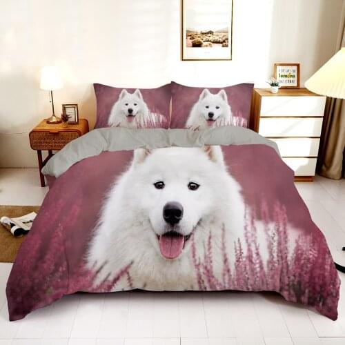 3D Cute Dog lavender Printed Bedding Set Pet Dog Duvet Cover Comforter For Home Cover And Pillowcase King Queen Size Bed Set