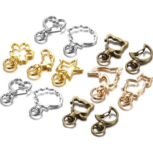 5pcs/lot Heart Star Moon KeyChains Key Ring keychain Dog Cat Dolphins Key Chains Clasps Hooks For DIY Jewelry Making Findings