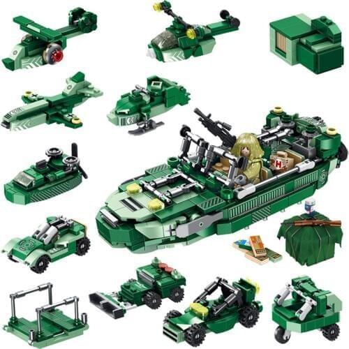 580PCS Car Plane 12 IN 1 Ship Boat Models Educational Building Blocks Toys For Kids 6Years DIY Birthday Present Small Bricks
