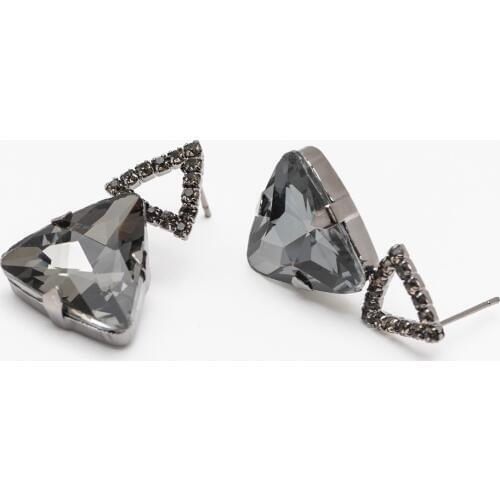 Fashion jewelry Grey Stones Earrings Triangle flash droplets Rhinestone geometric big drop Earrings for women