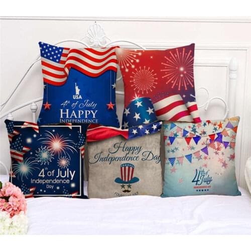 Throw Pillow Cases Happy USA Independence Day July 4th Cushion Cover 45x45cm Home Living Room Decoration Linen Pillowcover Decor