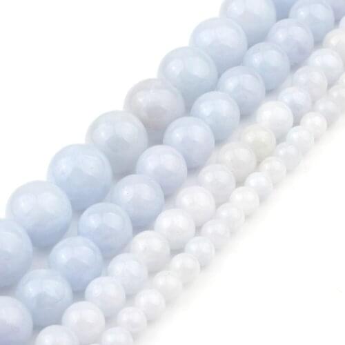 Natural Stone Beads Light Blue Grey Jades Loose Beads For Jewelry Making DIY Ear Studs Bracelet Accessories 4/6/8/10mm 15inches