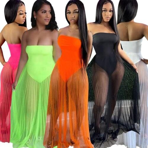 Chiclover Summer Clothes for Women Wholesale Items Maxi Dresses for Women Strapless Sexy Mesh Transparent Dress Dropshipping
