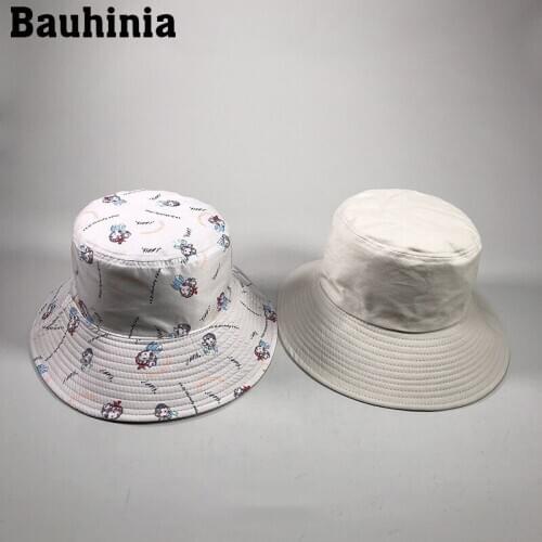 Bauhinia Japanese style Double sided Bucket Hat Fisherman Hat outdoor travel hat Sun Cap Hats for Men and Women