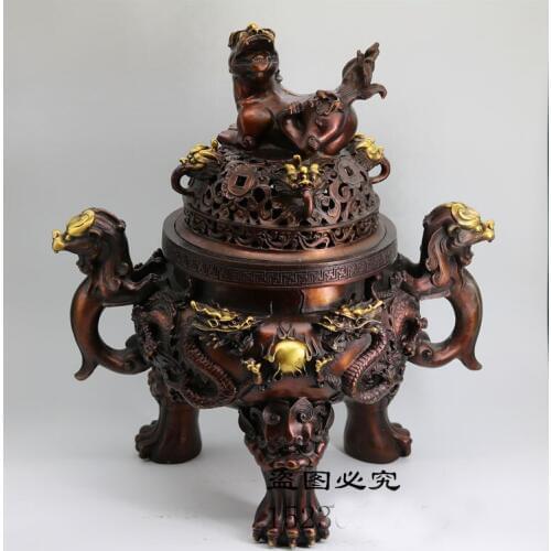 Effective HOME House Shop hall lobby thriving business money Exorcise evil spirits talisman LION dragon bronze censer statue