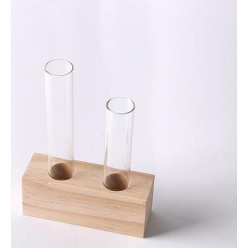 Hot Sale Crystal Glass Test Tube Vase Flowers Plants Hydroponic Planter+ Wooden Stand Decorated With A Flower Home Decor