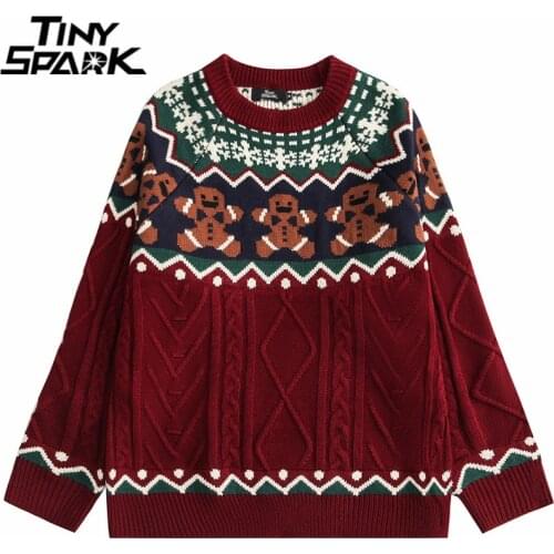 Hip Hop Streetwear Knitted Sweater 2021 Men Vintage Retro Harajuku Pullover Autumn Cotton Casual Sweater Blue Red Pullover