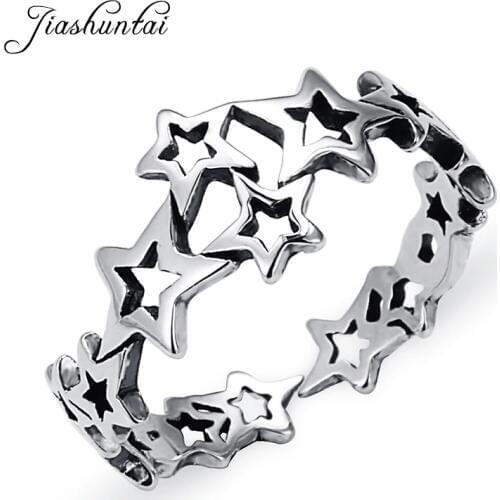 JIASHUNTAI Trendy Star Finger Rings for Women Wedding 100% 925 Sterling Silver Jewelry Handmade Open Ring For Lover Best Gifts