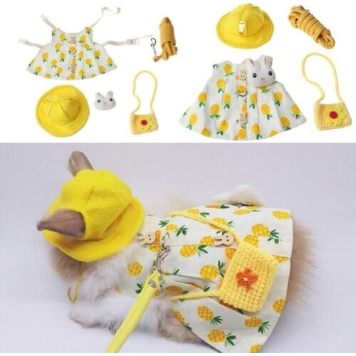 Small Animal Hamster Harness Vest Leash Set Cute Clothes with Accessory Travel Chest Strap for Rabbit Ferret Bunny Puppy Kitten