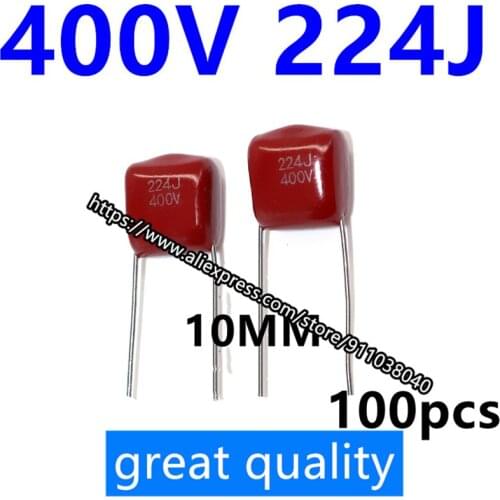 100PCS/LOT CBB capacitor film capacitor 400V 224J 0.22UF 220NF foot pitch 10MM Cheaper batches