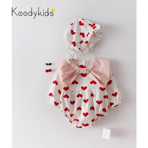 Koodykids 2020 Baby Girl Bodysuits Spring Rompers Hat Baby Girl Rompers With Big Bow Heart Shaped Autumn Clothes Long Sleeve