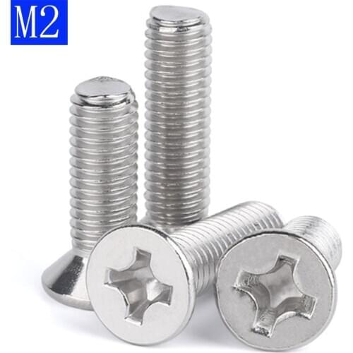 M2 - 0.4 304 Stainless Steel Phillips FLAT HEAD Machine Screw DIN 965 Bolts ISO 7046