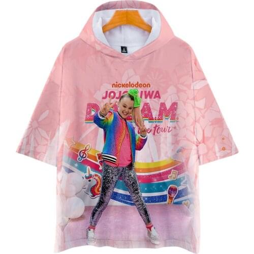 Fashion Summer 3D JOJO SIWA Hooded T Shirts Men Women Tops Popular Short Sleeve Hip Hop t-shirt Casual Girls Cool Pink T-Shirt