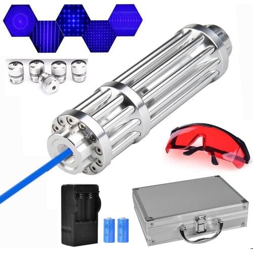 Powerful blue laser flashlight 450nm ultra-long radiation 10000m adjustable focus laser sight burning cigar/match/candle