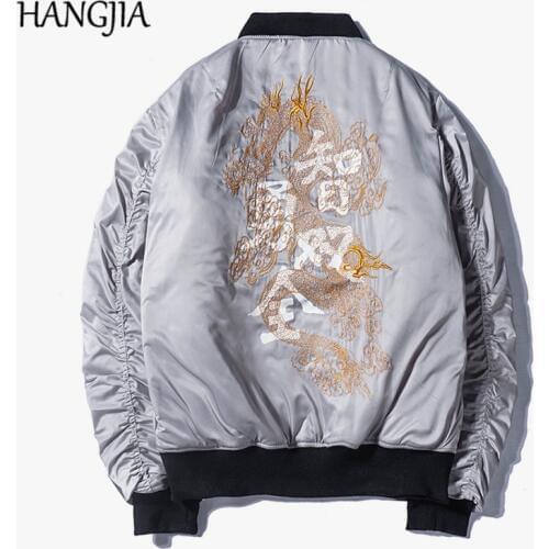 Bomber Jacket Men Chinese Dragon Embroidery Baseball Uniform Streetwear Thickening Mens Jackets and Coats Pleated Sleeve Clothes
