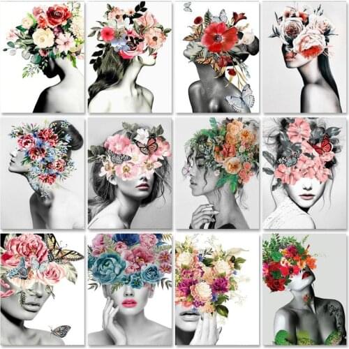 SDOYUNO Acrylic Paint By Numbers Kits On Canvas Women DIY Frame 60x75cm Oil Painting By Numbers Flowers Girl Home Decor Wall Art