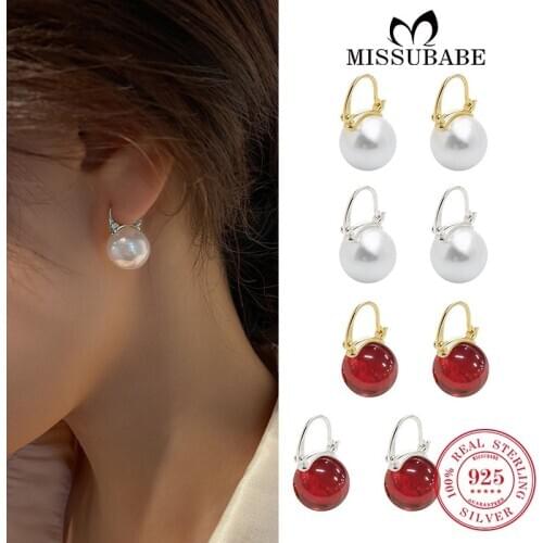 Real 925 Sterling Silver Round Big Pearl Earrings Elegant New Fashion Ear Hoop Brincos Jewelry Gift Pendientes Aretes For Women