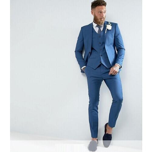 Skinny Blue England men suits slim fit Groom Tuxedos Groomsman Custom Made Mens Suit (jacket+pants+vest)costume homme terno