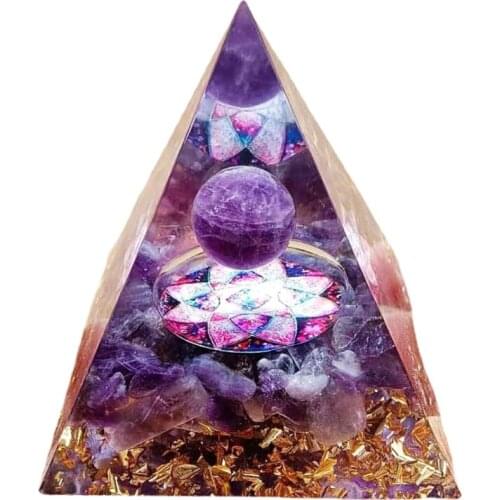 60mm Orgone Pyramid Orgonite Purple Healing Crystal Chakra Stones Jewelry Energy Generator for Meditation Home Decor