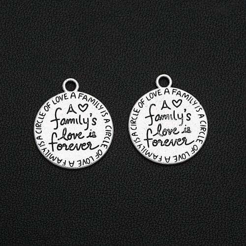 15pcs/Lot 17x20mm Antique Silver Plated A Familys Love Charms Is Forever Pendants For DIY Jewelry Creation Bulk Items Wholesale