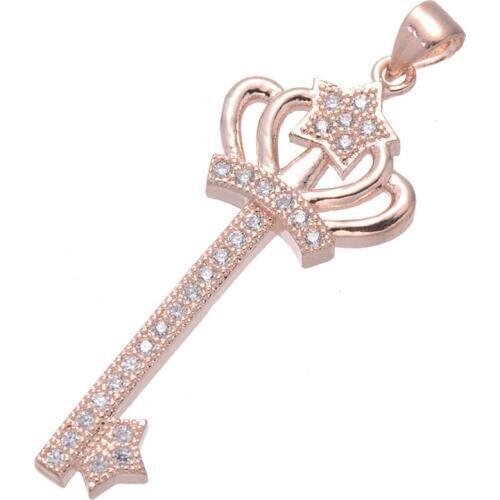 Hot Selling Jewelry Bijoux Zircon Crown Key Charms For Necklace Jewelry Making Diy Micro Pave Floating Charms Wholesale Berloque