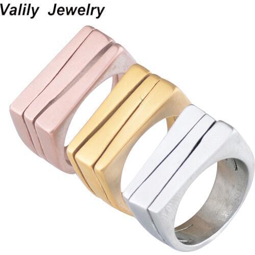 EdgLifU Simple Bar Rectangle Matte Gold Ring for Women Stainless Steel Fashion Band Ring Men Geometric Design Rings female