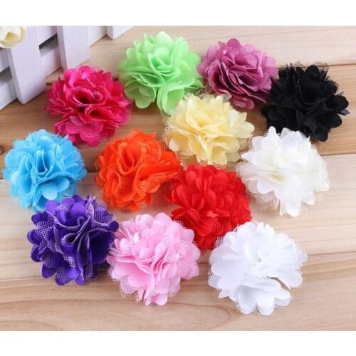 20pcs/lot 2" 12Colors Excellent Quality Chic Chiffon Hair Flower Accessories Fashion Fabric Mesh Flowers For Baby Headbands