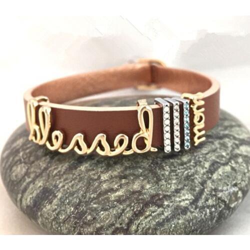 Somsoar Jewelry blessed Family with MOM Mesh Bracelet Set with Stainless Steel Mesh Bracelet and 4pcs DIY Charms as Gift